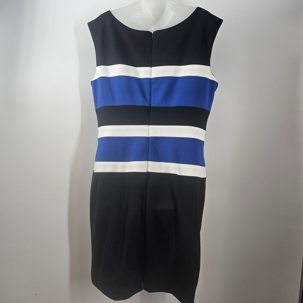 Sandra Darren Colorblock Sheath Dress Womens Size 14 Blue Black White Sleeveless - Picture 2 of 7